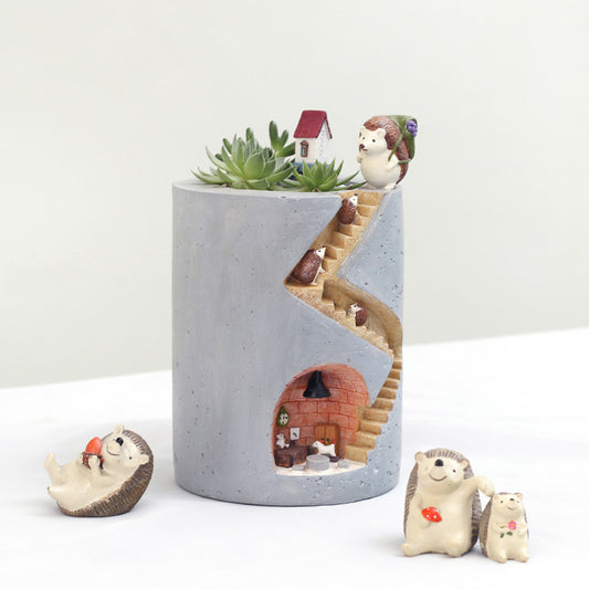 Creative Resin Succulent Hydroponic Flower Pot Home Gardening Desktop Potted Decoration Hedgehog House Flower Pot