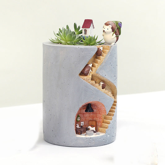Creative Resin Succulent Hydroponic Flower Pot Home Gardening Desktop Potted Decoration Hedgehog House Flower Pot