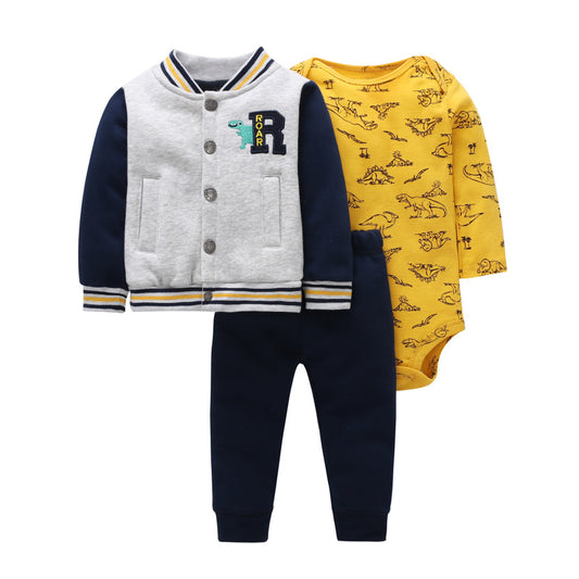 Baby Jumpsuit  Boys And Girls Autumn Coat Short-sleeved Harem Three-piece Suit