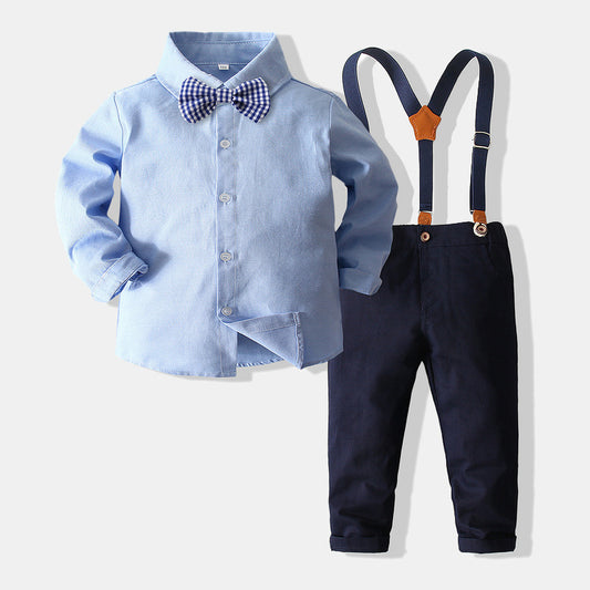 Boys Autumn British Style Suit Baby Gentleman Long-sleeved Cotton Shirt Overalls First Birthday Dress Children&#039;s Clothing