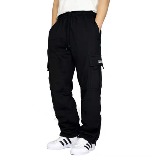 Cross-border New Sports And Leisure Trousers Plus Velvet Leg Multi-pocket Tethered Men&#039;s Loose Overalls Trousers