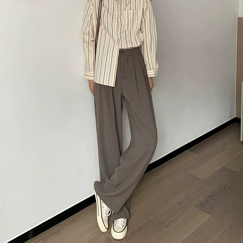 High Waist Suit Pants Women's Spring And Autumn Wide Legs Loose Large Size Drape Sense Floor Mopping Casual Straight Pants High Street Ins Tide