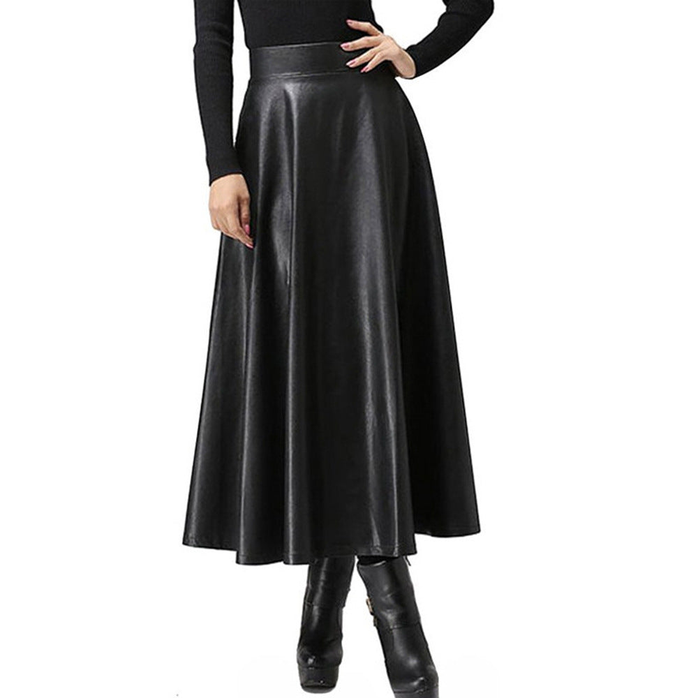 New Women's High Waist Pu Leather Skirt Mid-length Black Skirt