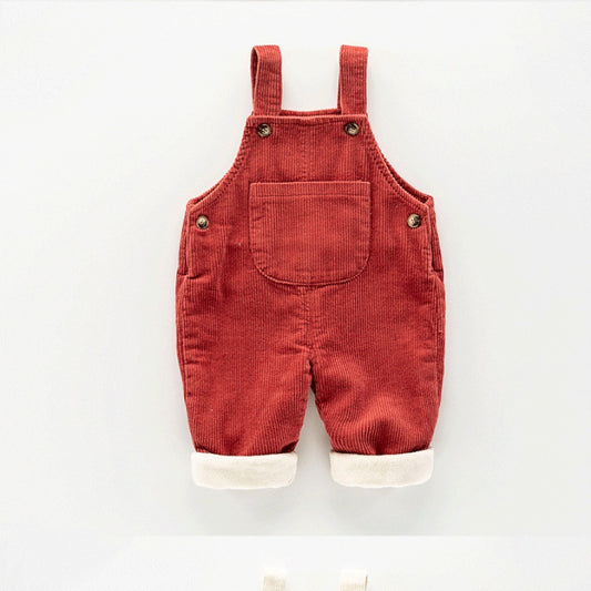 Denim Overalls For Children And Babies In Autumn Plus Velvet And Thickened Open Crotch Boys&#039; New Corduroy Baby Pants For Autumn And Winter