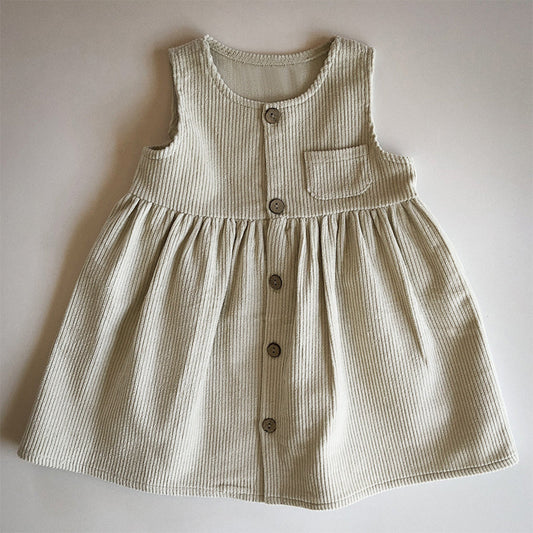 Children&#039;s Skirt Spring And Autumn New Arrival Female Baby Korean Style Solid Color Casual Dress Sleeveless Vestigational Dress Corduroy Warm Dress
