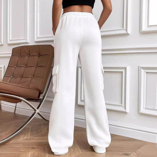 Women&#039;s New Fashion Side Purse Joker Solid Color Straight Wide Leg Pants