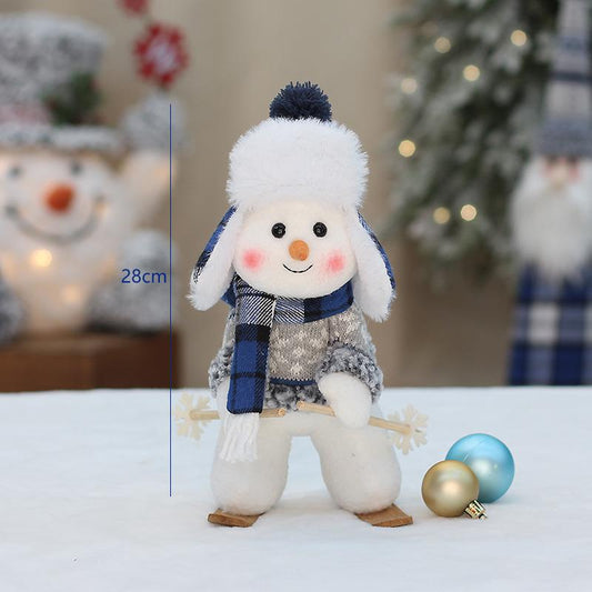 Hot New Christmas Product Blue Fabric Doll Cute Ski Swing Snowman Decorative Window Ornaments