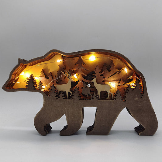 Wooden Animal Statue Ornaments Creative Wolf Totem Crafts Christmas Gifts Home Decorations