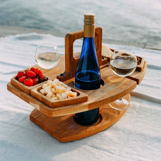 Independent Station Picnic Table Wine Plate Portable Out Hanging Wine Glass Fruit Plate Wooden Picnic Table
