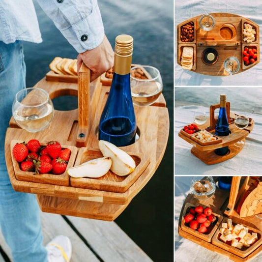 Independent Station Picnic Table Wine Plate Portable Out Hanging Wine Glass Fruit Plate Wooden Picnic Table
