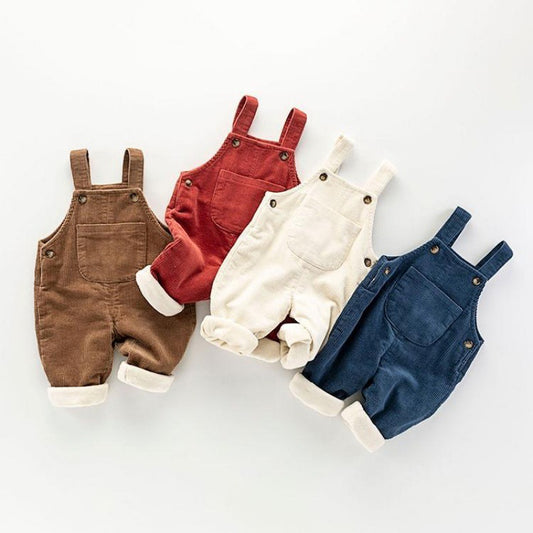 Denim Overalls For Children And Babies In Autumn Plus Velvet And Thickened Open Crotch Boys&#039; New Corduroy Baby Pants For Autumn And Winter