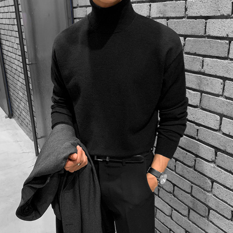 MYQ Half Turtleneck Sweater Men's Winter Korean Style Thickened Loose Casual Warm Knitted Base-Layer Sweater Jacket