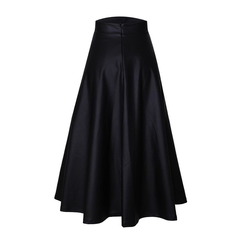 New Women's High Waist Pu Leather Skirt Mid-length Black Skirt