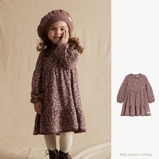 Girls Floral Dress Long Sleeve Spring And Autumn Baby Children&#039;s Skirt Lace
