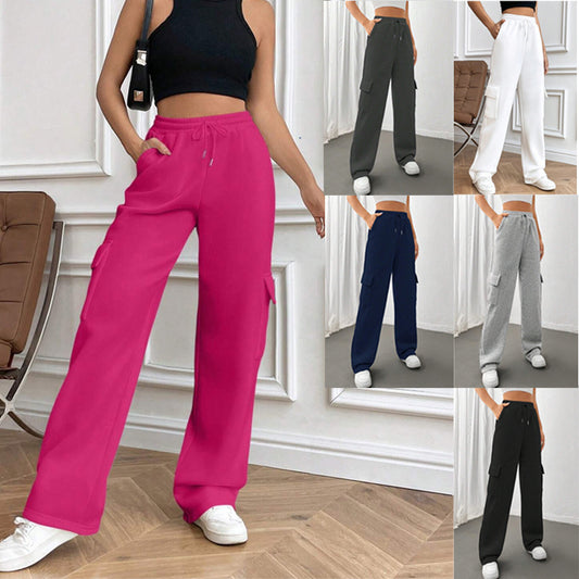 Women&#039;s New Fashion Side Purse Joker Solid Color Straight Wide Leg Pants