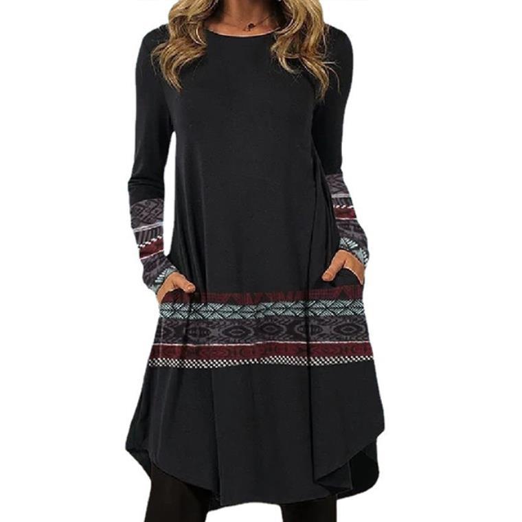 Women's Urban Casual National Retro Style Autumn And Winter Long-sleeved Women's Dress
