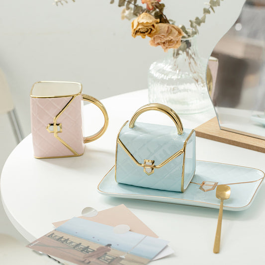 Ceramic Luxury Purse Shaped Coffee Cup And Saucer Set
