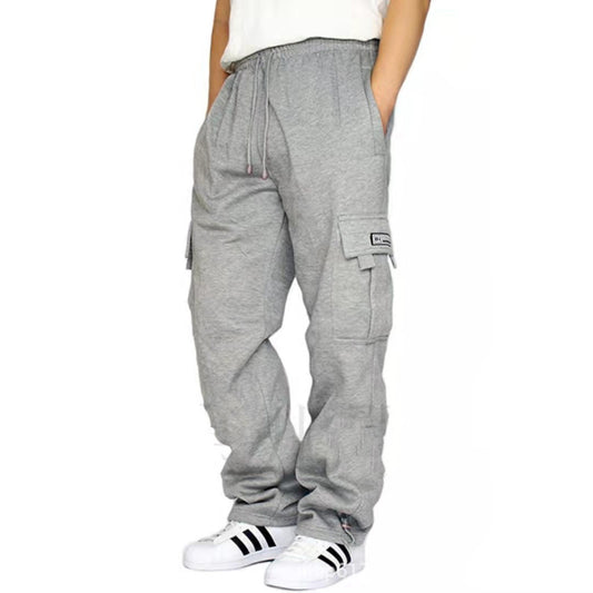Cross-border New Sports And Leisure Trousers Plus Velvet Leg Multi-pocket Tethered Men&#039;s Loose Overalls Trousers