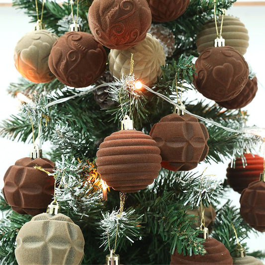 Cross Border Flocking Christmas Ball 6cm12 Boxed Christmas Tree Pendant Plastic Painted Velvet Ball Holiday Decorations