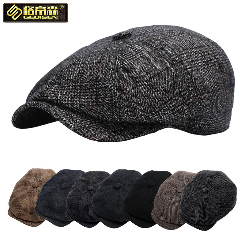 Beret Korean Version Of The Forward Hat Men's Octagonal Hat Outdoor Newsboy Hat Autumn And Winter Painter's Hat