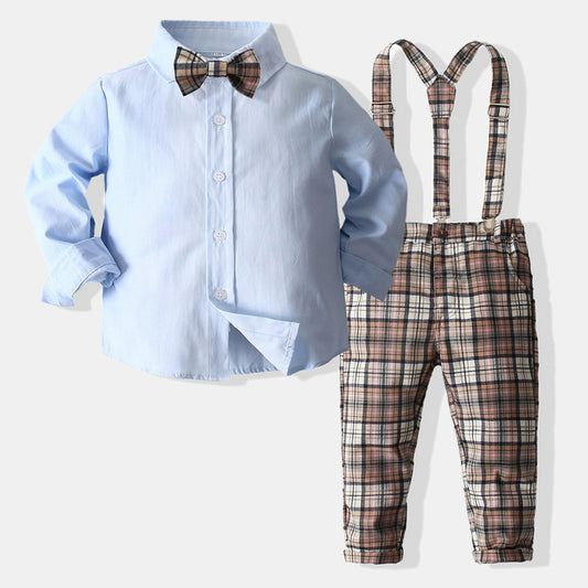 Boys Gentleman&#039;s Dress Plaid Overalls Suit 2022 Autumn New British Style Children&#039;s Gentleman&#039;s Dress Children&#039;s Clothing