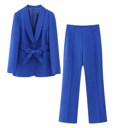 Belted Trousers Suit - Women's Clothing