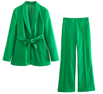 Belted Trousers Suit - Women's Clothing