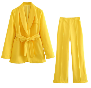 Belted Trousers Suit - Women's Clothing